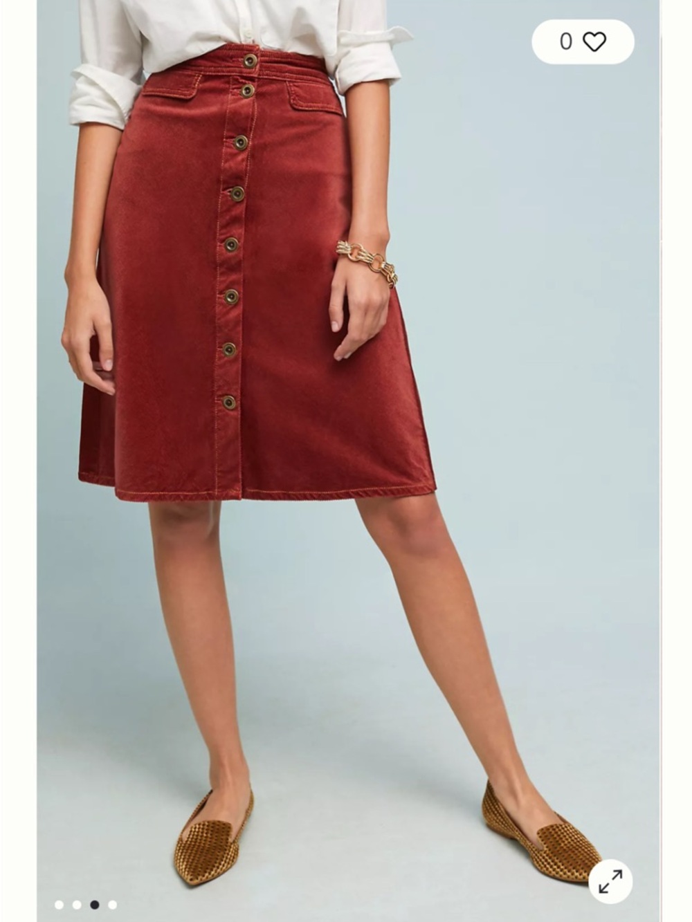 Anthropologie Button-Front Corduroy Skirt in Rust Red - Womens, size 00